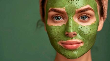 woman with clay mask on faceの素材