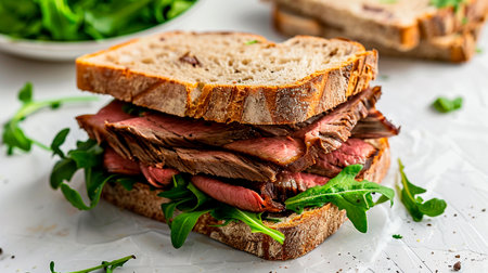 beef sandwich with vegetables and greensの素材