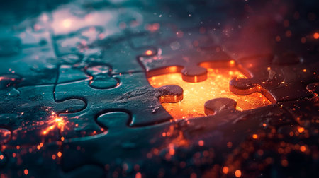 close up of a puzzle piece with missing piece.の素材