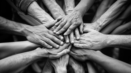 group of people hands togetherの素材