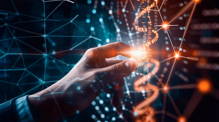 abstract dna science concept with a human hand onの素材