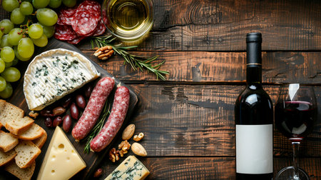 composition with bottle of wine and different types of wine on wooden backgroの素材