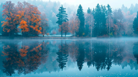 beautiful autumn landscape with lakeの素材