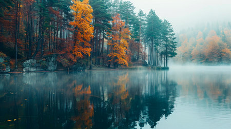 beautiful autumn landscape with lakeの素材