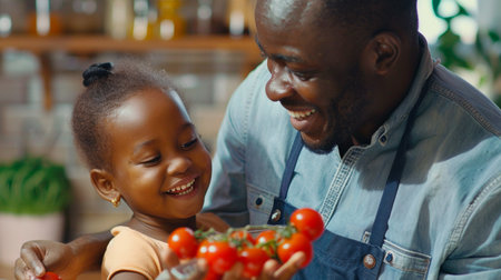 happy african family preparing vegetables in kitchen.の素材