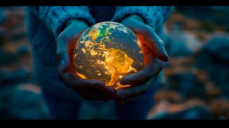 earth in the hands of the world. the concept of the global warming.の素材