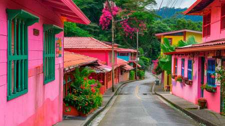 colorful buildings in the street of the old town of the cityの素材