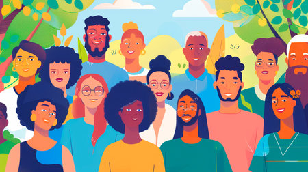 multiethnic group of friends in parkの素材