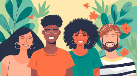 multiethnic group of friends in parkの素材