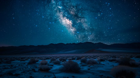 Night view of a valley with the milky way in the backgroundの素材