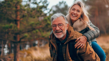 senior couple enjoying autumn natureの素材
