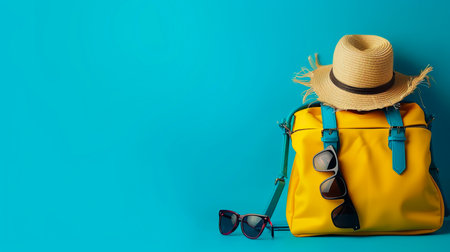 summer vacation concept. straw bag and hatの素材