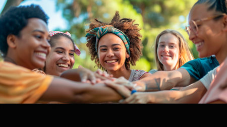 happy young friends smiling and enjoying time together in summer.の素材