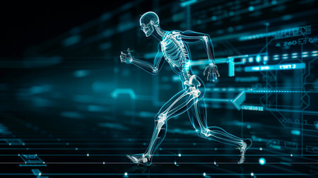 digital illustration of running man, human skeletonの素材