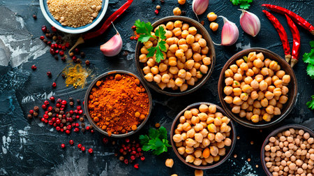 chickpeas with tomato sauce in ceramic bowl.の素材