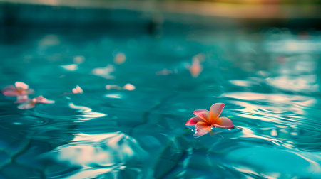 pink flower and blue waterの素材