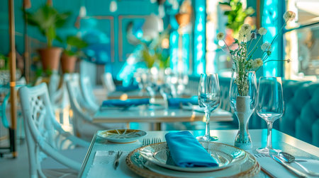 beautiful table setting with flowersの素材