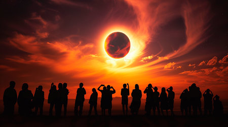 People watching a solar eclipseの素材