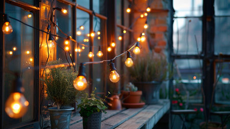 candles and garland on a bedの素材