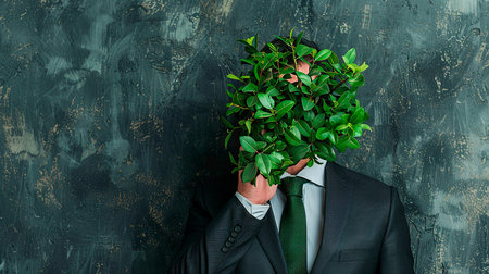 man in the suit with a green leaf in his handsの素材