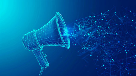 digital speaker with blue particlesの素材