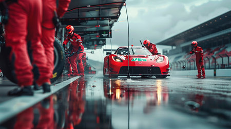 formula one racing in the rainの素材