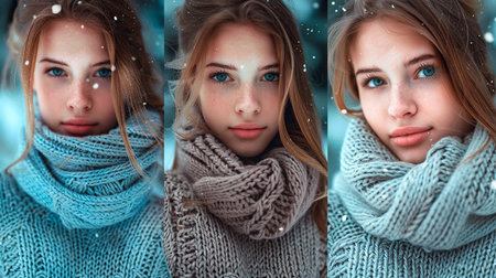 young woman on winter backgroundの素材