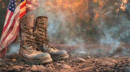 american soldier with military shoes, usa flagの素材