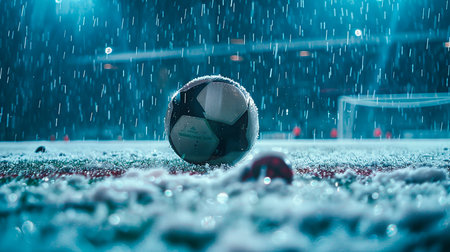 football ball in soccer rainの素材