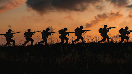 silhouette of soldiers in the fieldの素材