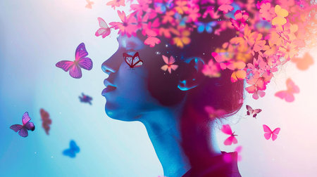 woman touching her neckの素材