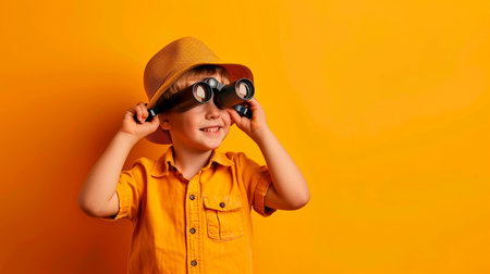 boy with binoculars in studioの素材