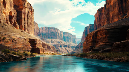 colorful background with mountains and riverの素材