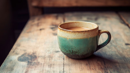 coffee cup and coffee on table in cafe, morning timeの素材