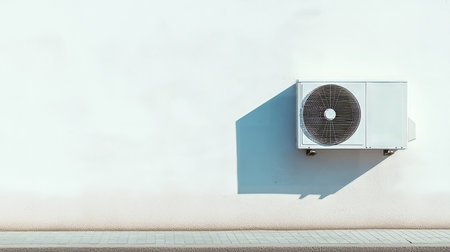 the air conditioner is located on white wall.の素材