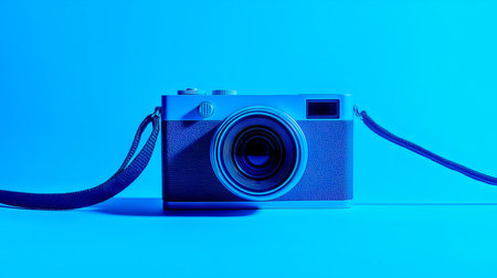blue camera on the background of the old retro vintage styleの素材