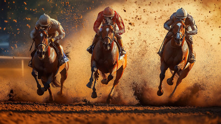 riders on horses at a tournamentの素材