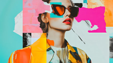 beautiful woman with colorful makeup and face - artの素材