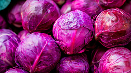 purple cabbage on a wooden tableの素材