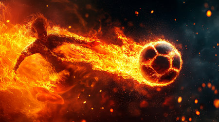 soccer football kicking in the stadium on a dark backgroundの素材