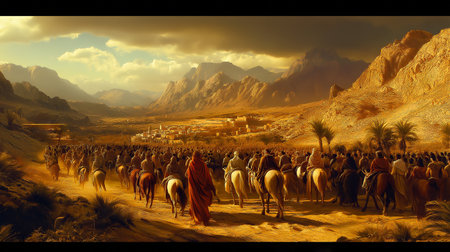 People walk through the desertの素材