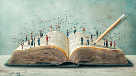 people reading book, little people on the bookの素材