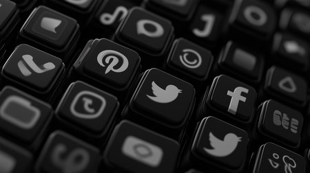 close up of social media icons on black backgroundの素材