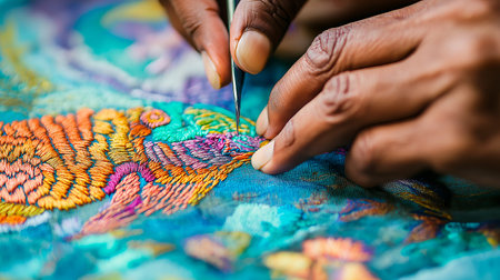 close up of a woman 's hand holding a piece of fabricの素材