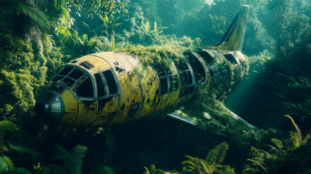 An old spaceship in the forest is overgrownの素材