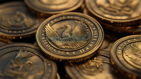 gold coins on the tableの素材