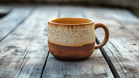 cup and clay on a rustic table.の素材