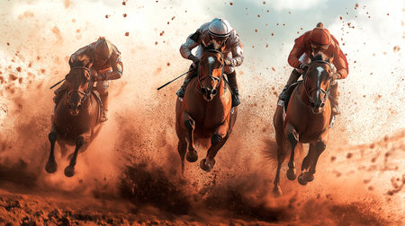 horse in action. sport game. horse racing.の素材