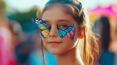 girl with colorful painted faceの素材