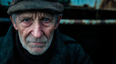 portrait of an elderly man in a vintage cap.の素材